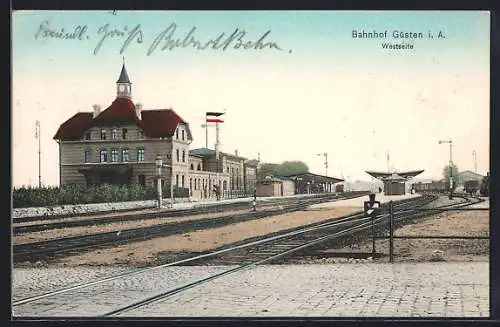 AK Güsten i. A., Westseite vom Bahnhof