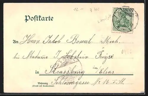 Lithographie Durlach, Turmberg, Prot. Kirche und Rathaus, Baselthor