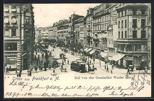 AK Frankfurt /Main, Strasse Zeil von der Constabler Wache mit Pferdebahn