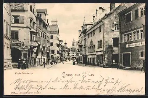 AK Lindau / Bodensee, Maximilianstrasse mit Geschäften und Weinstube