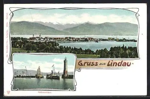 AK Lindau / Bodensee, Teilansicht, Hafeneinfahrt