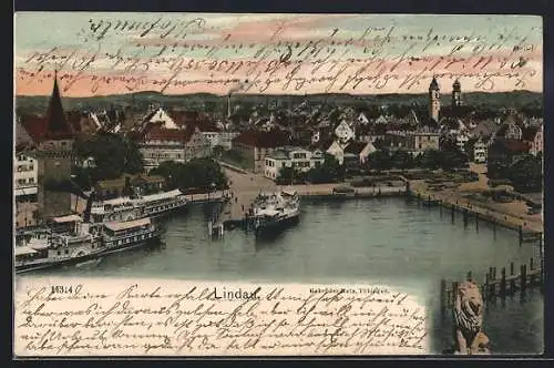 AK Lindau /Bodensee, Ortsansicht mit Hafenpartie und Dampfer