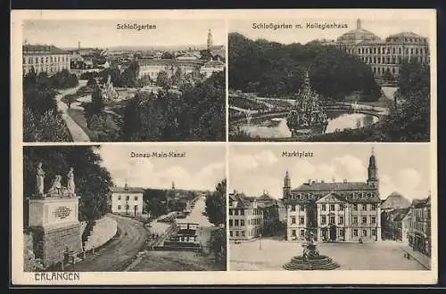 AK Erlangen, Schlossgarten, Kollegienhaus, Marktplatz, Donau-Main-Kanal