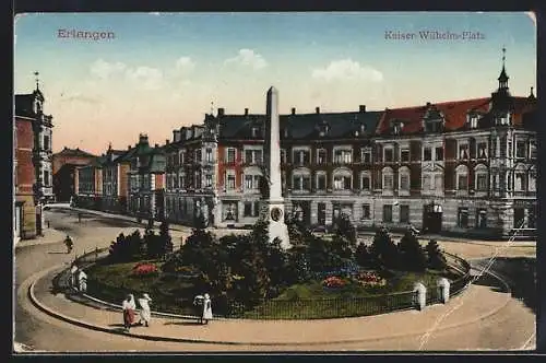 AK Erlangen, Kaiser-Wilhelm-Platz mit Denkmal