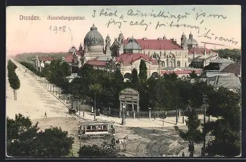 AK Dresden, Ausstellungspalast, Strassenbahn
