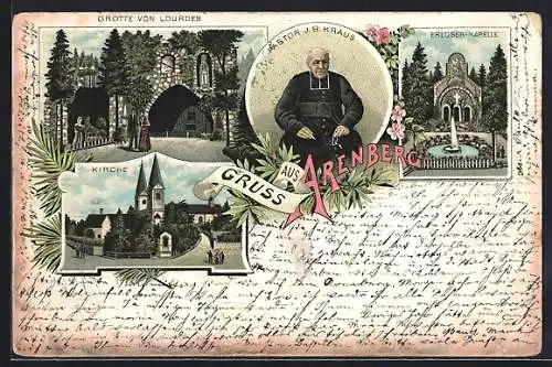 Lithographie Arenberg, Erlöser Kapelle, Grotte von Lourdes, Kirche, Pastor J. B. Kraus