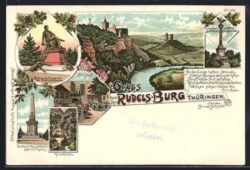 Lithographie Saaleck / Saale, Denkmäler bei der Rudelsburg, Kunoklamm