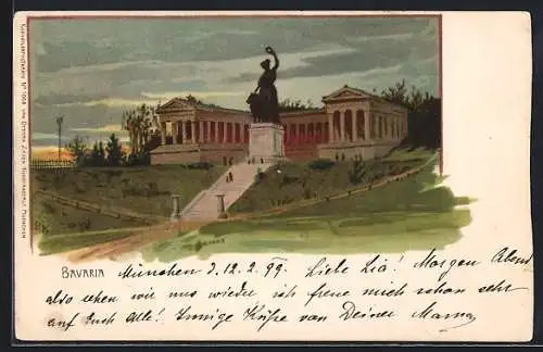 Lithographie München, Bavaria an der Ruhmeshalle