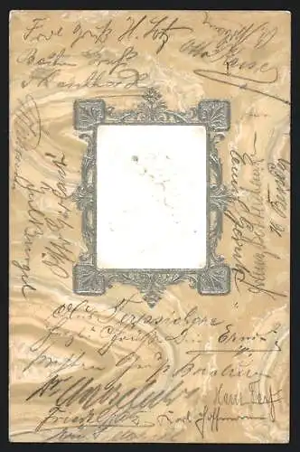 Präge-AK Seitliches Konterfei einer Dame im silbernen Passepartout, Jugendstil