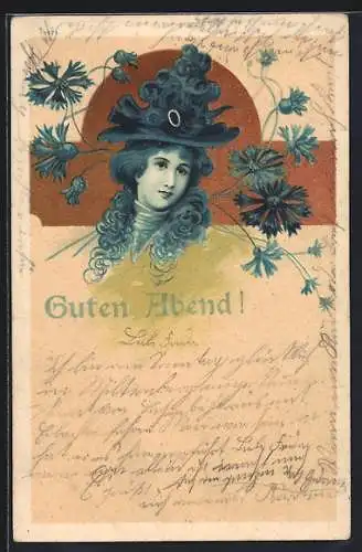 AK Bürgerliche Frau mit grossem Hut, Jugendstil