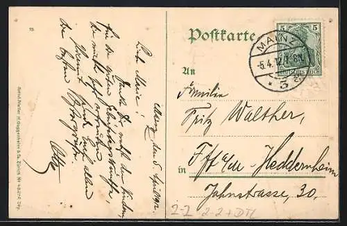 Präge-AK Mainz, Christuskirche, Briefmarken, Wappen