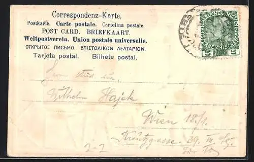 Präge-AK Trieste, Panorama, österreichische Briefmarken, Doppeladler