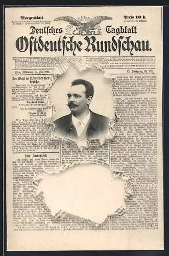 AK Wien, Herr durch zerrissene Zeitung Deutsches Tagblatt Ostdeutsche Rundschau