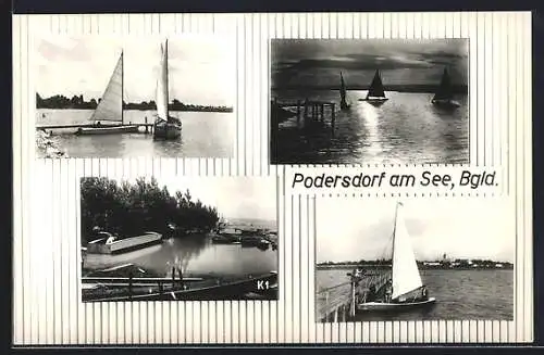 AK Podersdorf am See, Seeansichten mit Segelschiffen