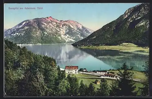 AK Achenkirch, Seespitz am Achensee, Ortsansicht im Bergseepanorama