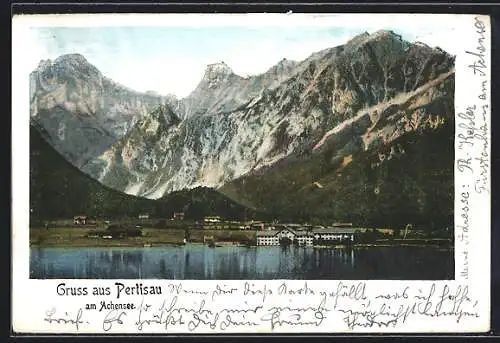 AK Pertisau am Achensee, Ortsansicht gegen die Berge