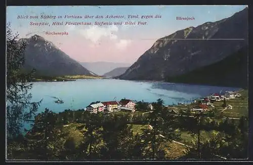 AK Pertisau, Blick vom Seeberg, Hotels Fürstenhaus, Stephanie und Post, Kirchenspitz, Bärenjoch