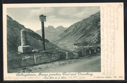 AK Bregenz, Grenze zwischen Tirol und Vorarlberg auf der Arlbergstrasse