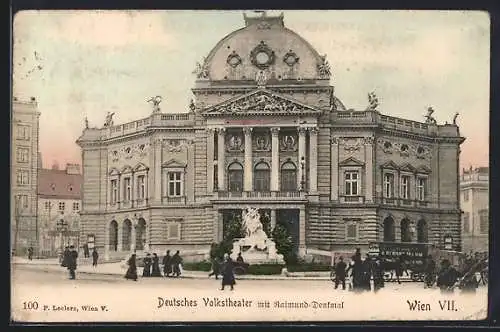 AK Wien, Deutsches Volkstheater mit Raimunds-Denkmal