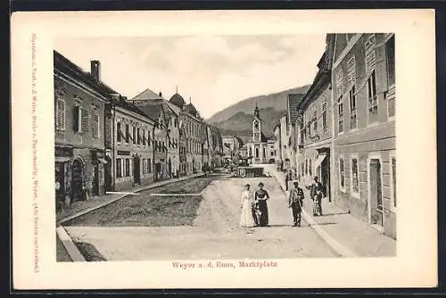 AK Weyer a. d. Enns, Marktplatz mit Kirche