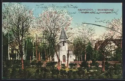 AK Bad Sauerbrunn, Strasse Kirchengasse mit Kirche