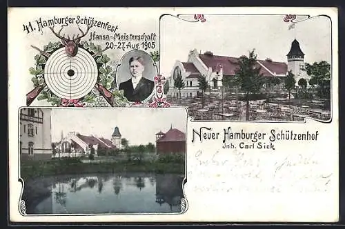 AK Hamburg-Barmbek, 41. Schützenfest mit Hansa-Meisterschaft 1905, Gasthof Neuer Hamburger Schützenhof von Carl Sick