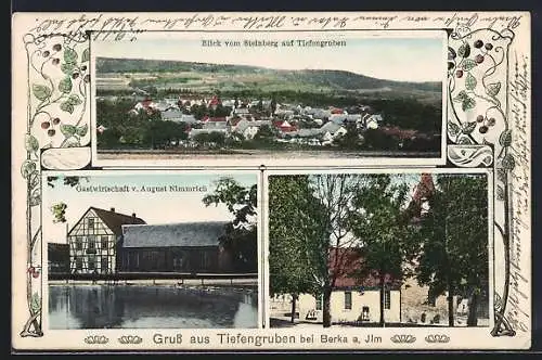 AK Tiefengruben / Bad Berka, Gasthaus von August Nimmrich, Blick vom Steinberg auf den Ort