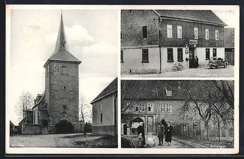 AK Isseroda, Gasthof zur Linde, Rittergut, Kirche