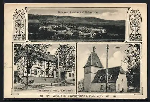 AK Tiefengruben b. Berka, Gasthaus von J. Knoblauch, Kirche