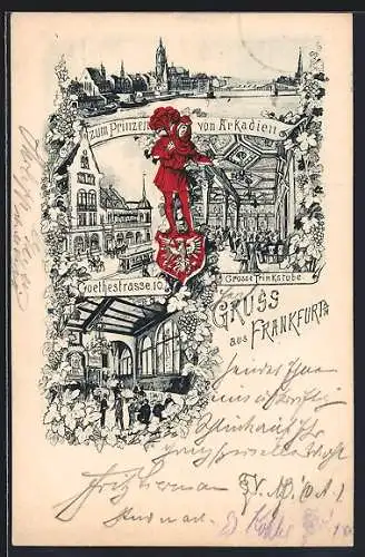 Lithographie Frankfurt a. M., Gasthaus zum Prinzen von Arkadien, Goethestrasse 10