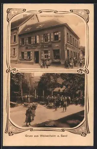 AK Weisenheim a. Sand, Gasthaus zur Krone, Obstmarkt am Markttag