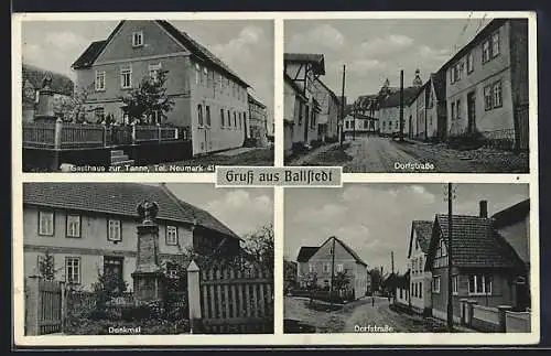 AK Ballstedt, Gasthaus zur Tanne, Dorfstrasse, Denkmal