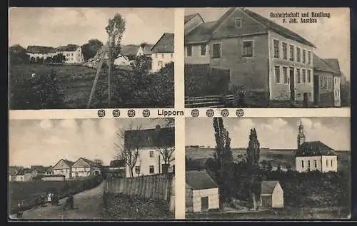 AK Lipporn, Gasthaus und Handlung von Joh. Anschau, Kirche, Strassenpartie
