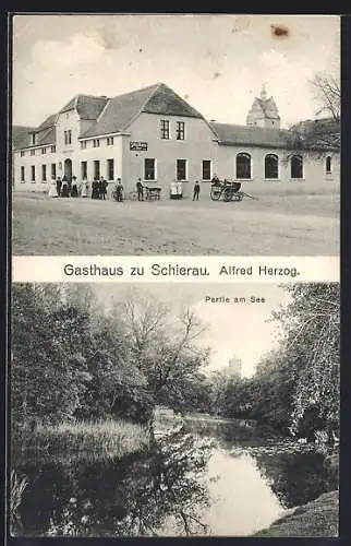 AK Schierau, Gasthaus von Alfred Herzog, Partie am See