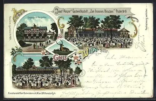 Lithographie Wien, Josef Parzers Gastwirtschaft Zum braunen Hirschen, Prater 6