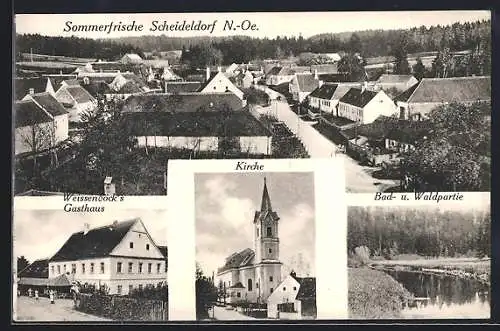 AK Göpfritz an der Wild, Scheideldorf, Gasthaus Weissenböck, Kirche, Bad- und Waldpartie