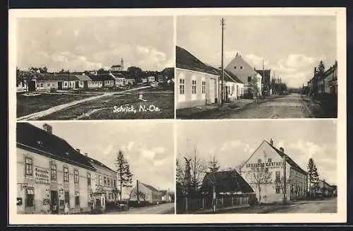 AK Schrick /N.-Oe., Gemeinde-Gasthaus, Strassenpartie, Teilansicht