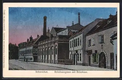 Luna-AK Schwechat, Bräuhausgasse mit Bräuhaus