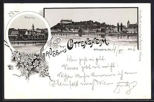 Lithographie Ottensheim, Teilansicht, Wilhernig