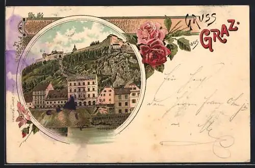 Lithographie Graz, an der Schlossbergbahn