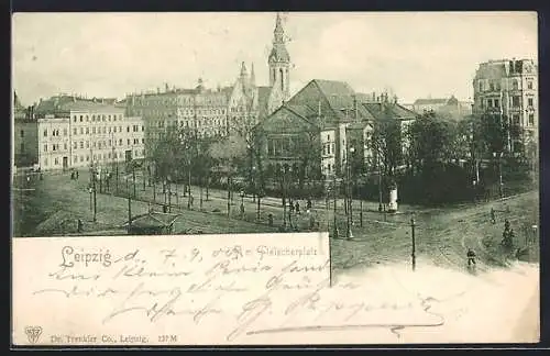 AK Leipzig, Fleischerplatz mit Blick zur Kirche