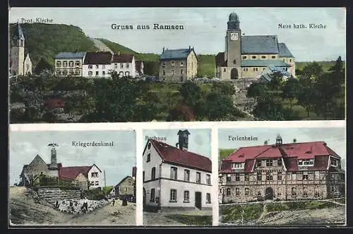 AK Ramsen, Ferienheim, Kriegerdenkmal, Rathaus, Totalansicht