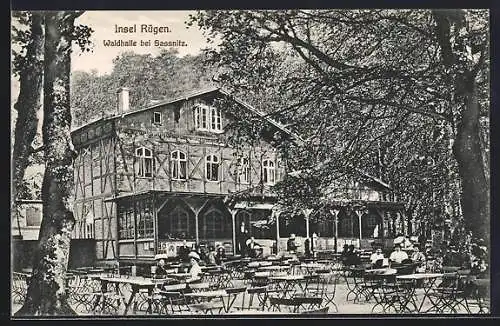AK Sassnitz /Rügen, Das Gasthaus Waldhalle, Aussenbereich
