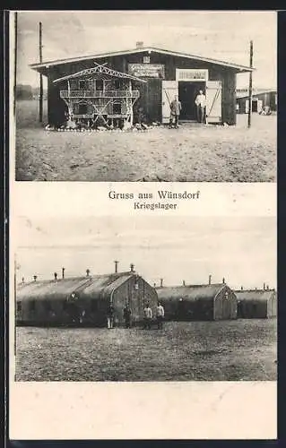 AK Wünsdorf, Kriegslager, Baracken und Haus mit Modellbau