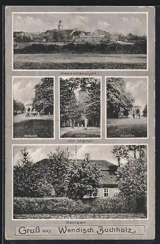 AK Wendisch Buchholz, Rentamt, Kirche von verschiedenen Perspektiven, Gesamtansicht