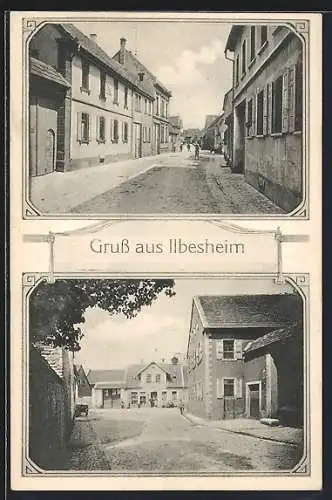 AK Ilbesheim / Donnersberg, Ortspartie und Strassenpartie, Jugendstil-Passepartout