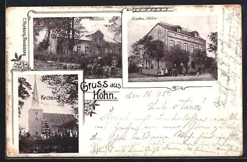 AK Hohn, Haus Kaufmann Meier, Pastorat und Kirche