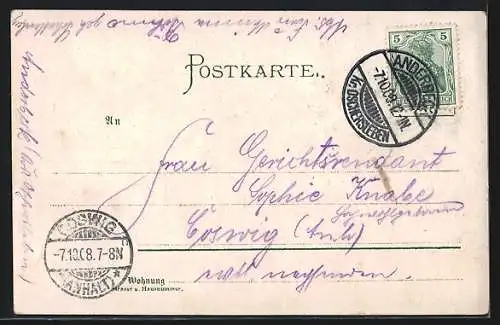 Lithographie Anderbeck, Bahnhof, Zeche Wilhelmshall, Ortspartie, Panorama