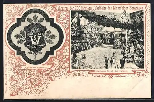 AK Mansfeld / Harz, 700jähr. Jubelfeier des Mahnfelder Bergbaues 1900, Festpostkarte