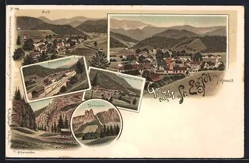 Lithographie St. Aegyd am Neuwalde, Eisenwerk Südseite, Mark, Bahnhof Südseite